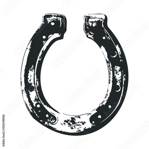 Rustic vintage horseshoe with worn texture on white background