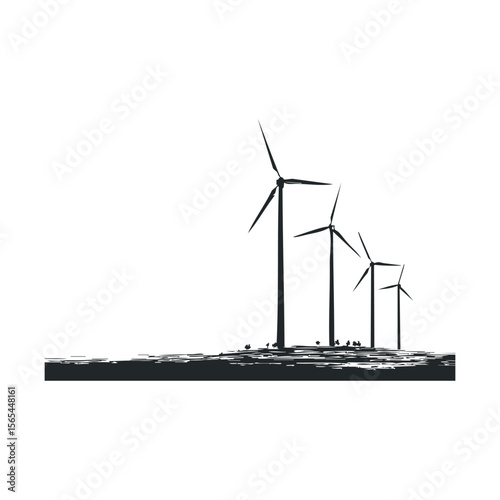Silhouette of wind turbines on horizon: renewable energy on landscape