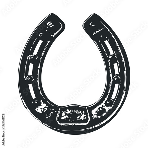 Vintage horse shoe icon with star detail on white background