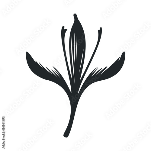 Elegant silhouette of a stylized flower with petals and stem on white background