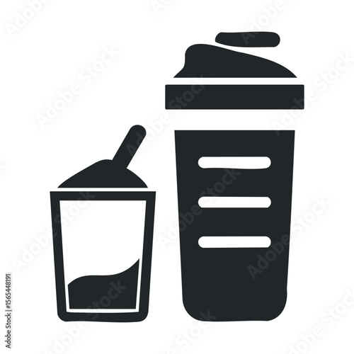 Icon of a protein shaker bottle and scoop with powder or supplement