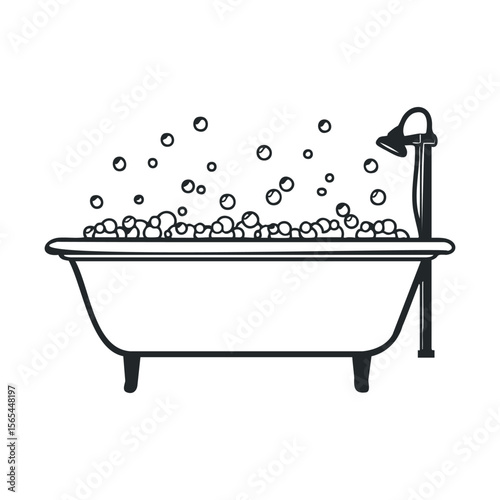 Vector illustration of a bathtub with bubbles and showerhead
