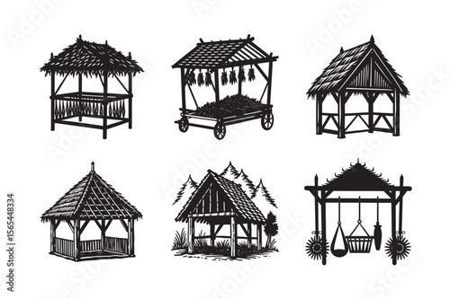silhouette double level Slovenian hayrack set bundle on the white background