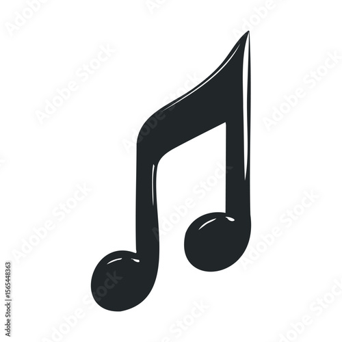 Black music note illustration on white background