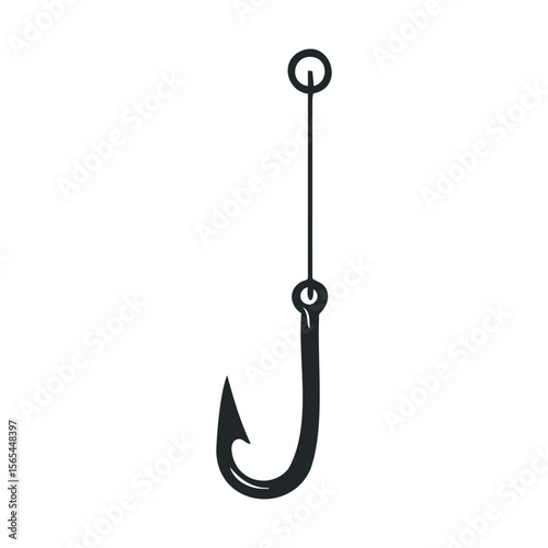 Minimalist fishing hook icon on white background
