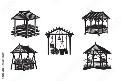 silhouette double level Slovenian hayrack set bundle on the white background