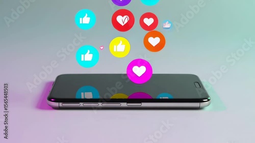 Wallpaper Mural Vibrant like and heart icons dynamically floating above sleek smartphone screen, representing digital social media engagement and online interaction through animated notification graphics Torontodigital.ca