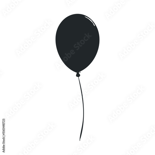 Black balloon on white background with simple design and long string