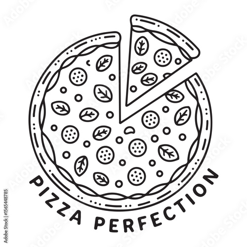 Stylized pizza slice with pepperoni and basil isolated on white background