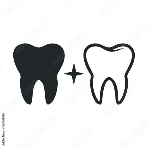 Black and white tooth icons with cavity representation