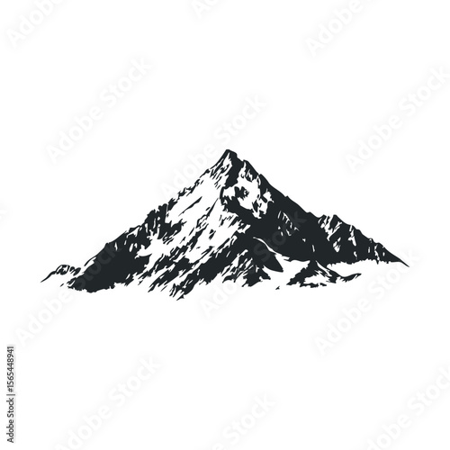 Monochrome mountain silhouette: majestic snowcapped peaks in black and white design