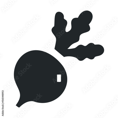 Monochrome raddish silhouette with leaves on white background