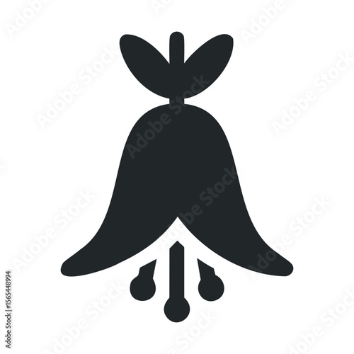 Simple black floral icon with bellflower shape on white background