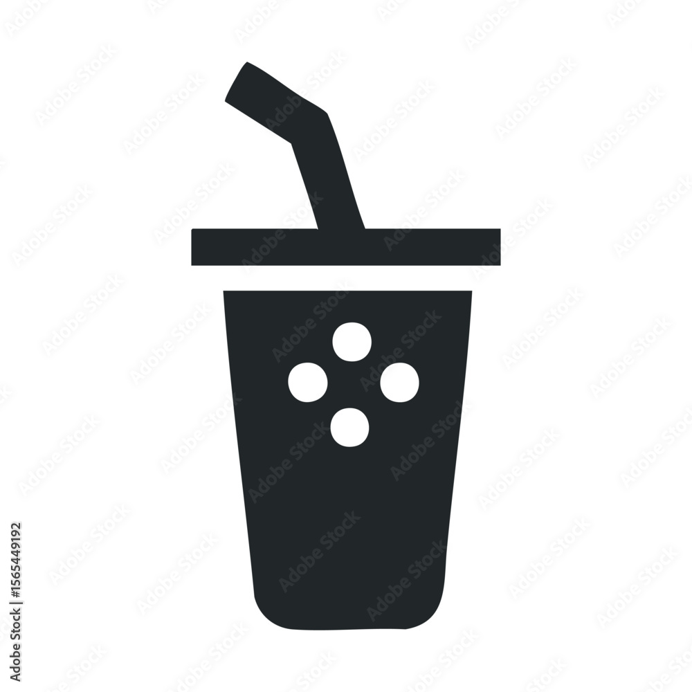 Obraz premium Black silhouette of a drink cup with straw icon on white background