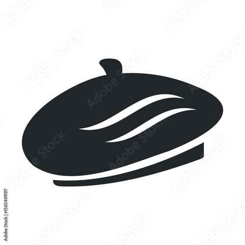 Black beret icon with white stripes on white background