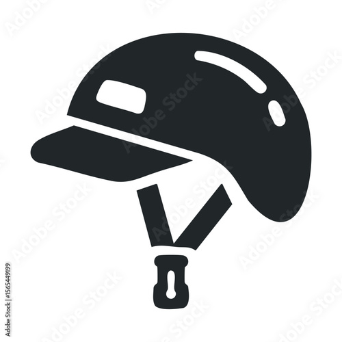 Black bicycle helmet icon with adjustable chin strap