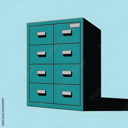 Teal Filing Cabinet with 6 Drawers Office Storage