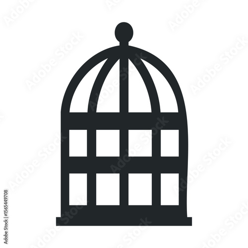 Empty birdcage with door closed in simple black icon design