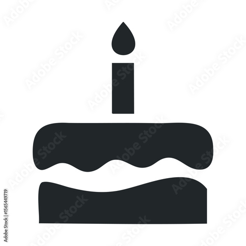 Silhouette of a birthday cake with candle icon in black and white