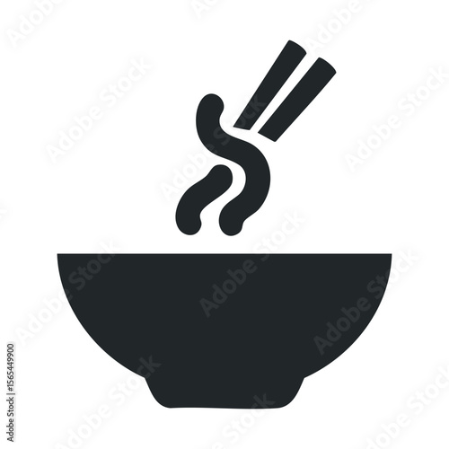 Black icon of steaming hot bowl with chopsticks