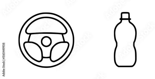 Steering wheel and bottle line art drink