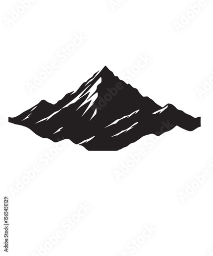 Majestic Black Mountain Silhouette with Snow Peaks Vector Illustration