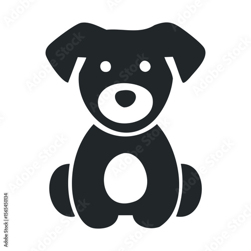 Cute black and white dog icon with big ears and detailed pattern
