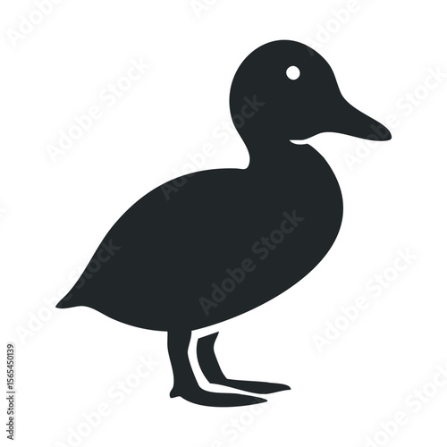 Silhouette of a duck standing alone on white background