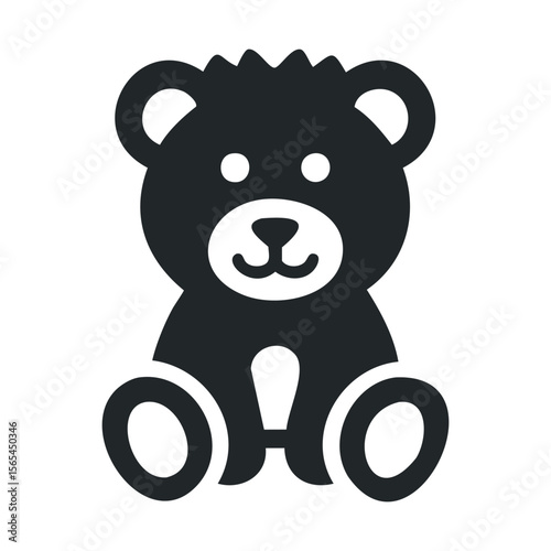 Black and white teddy bear icon with simple design