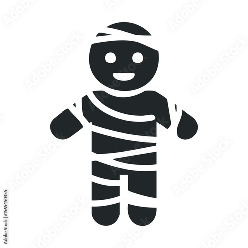 Cartoon wrapped mummy icon in black and white with bandages