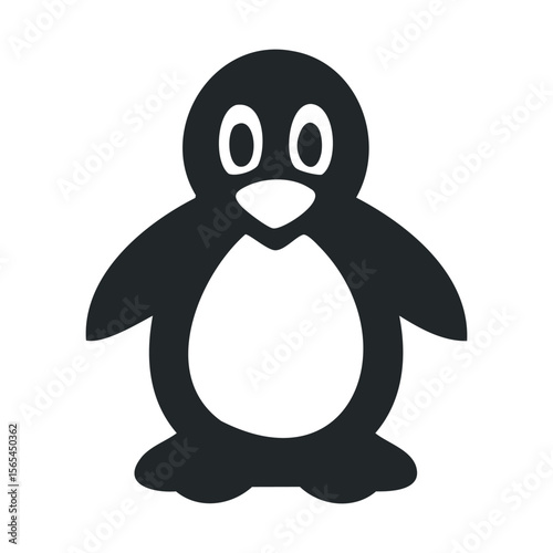 Adorable black and white cartoon penguin illustration with big eyes and flippers