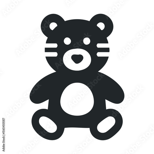 Simple black and white teddy bear icon with heart nose