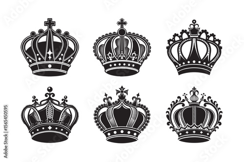 silhouette Danish royal crown above royal scepter set bundle on the white background