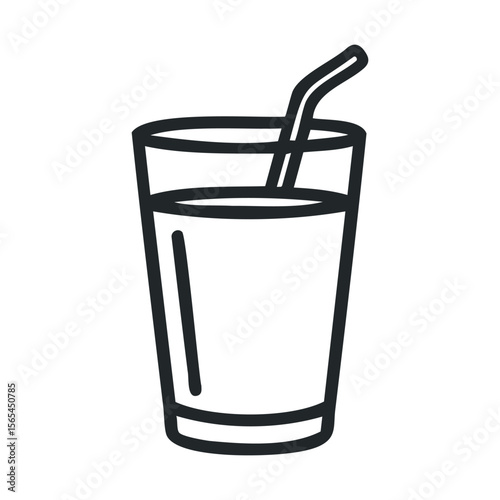 Minimalist black line drawing of a glass with straw