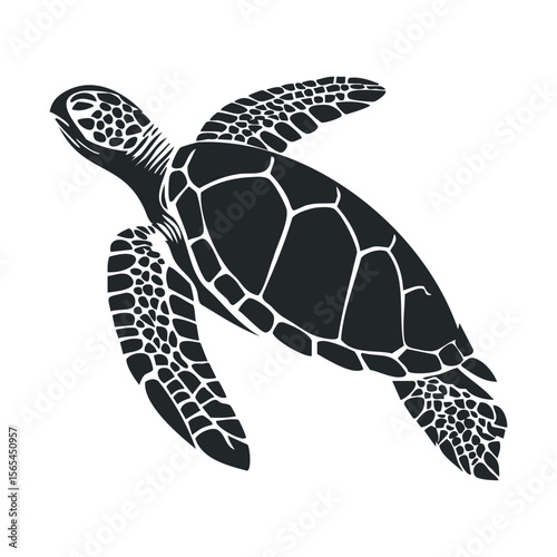 Black and white sea turtle silhouette illustration