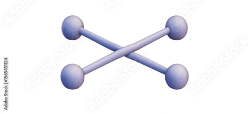 Crossed rods with spherical ends in soft pastel purple color, representing connectivity and structure in abstract form