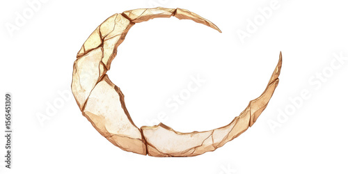 Unique crescent moon shape with a cracked texture in earthy tones, perfect for mystical and natural themed artwork