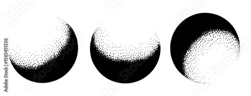 Three black and white circles with stippled textures vector
