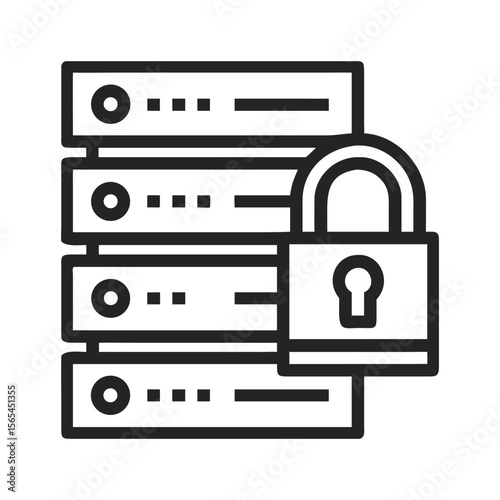 a minimalist flat design illustration protected server security icon silhouette vector line art on white background