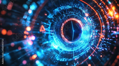 Futuristic Digital Eye Data With Bright Holographic Interface in Advanced Technology Concept