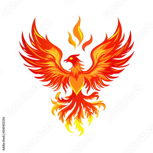Phoenix Vector in Flames – Vibrant Red & Yellow Fire Bird Illustration, Mythical Winged Creature Clipart for Logos, Tattoos, Fantasy & Graphic Design

