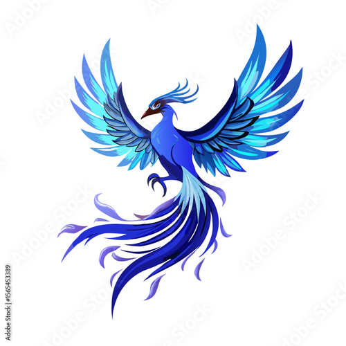 Blue Phoenix Vector – Majestic Ice-Themed Firebird Illustration, Elegant Mythical Bird in Flight with Gradient Wings for Logos, Fantasy & Digital Art