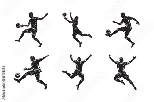 silhouette footballer blocking shot pose ,running heading ,defensive ,set bundle on the white
