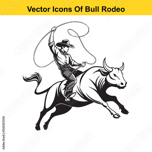 Bull Rodeo Showdown – Cowboy Riding a Bucking Bull in Action