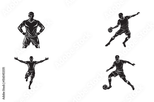 silhouette footballer blocking shot pose ,running heading ,defensive ,set bundle on the white