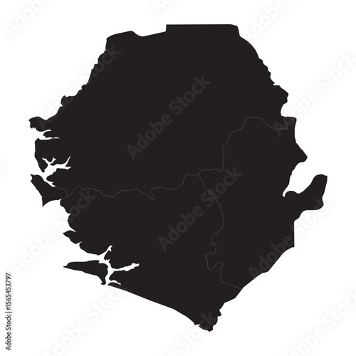 vector map silhouette of sierra leone with internal borders, black isolated country outline on white background