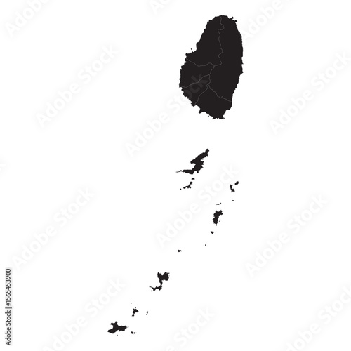 vector map silhouette of saint vincent and the grenadines with borders, black isolated outline on white