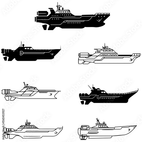 A beautiful assortment of advanced aquatic vessels for illustrating concepts of exclusive, high-tech tourism