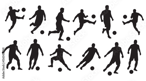 Vector Set Football Soccer Players  Black Silhouettes Sport Team Game