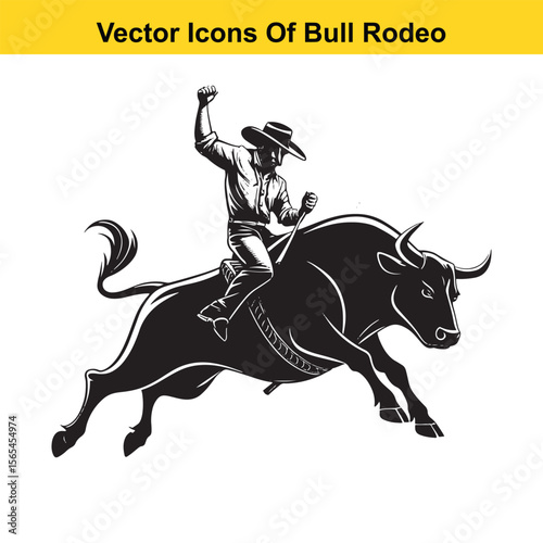 Bull Rodeo Showdown – Cowboy Riding a Bucking Bull in Action